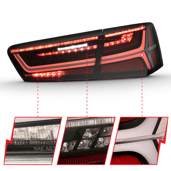 ANZO 2012-2018 Audi A6 LED Taillight Black Housing Smoke Lens 4 pcs (Sequential Signal)