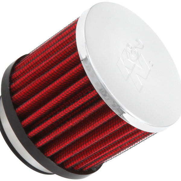 K&N 1.75in Flange ID x 3in OD x 2.5in H Chrome Finish Rubber Base Crankcase Vent Filter