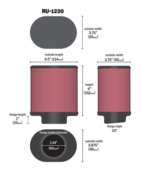 K&N Universal Oval Clamp-On Air Filter 2.438in Flange / 6in Height Oval