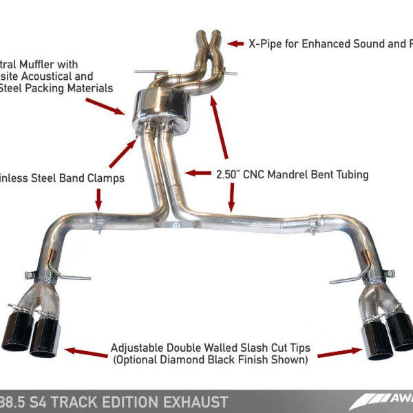 AWE Tuning Audi B8 / B8.5 S4 3.0T Track Edition Exhaust - Chrome Silver Tips (90mm)