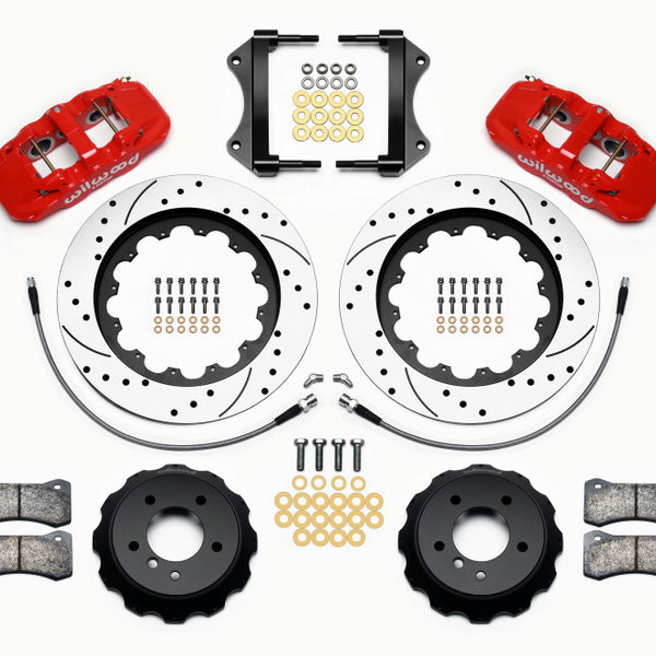 Wilwood AERO6 Front Hat Kit 15.00 Drilled Red 2007-2011 BMW E90 Series w/Lines