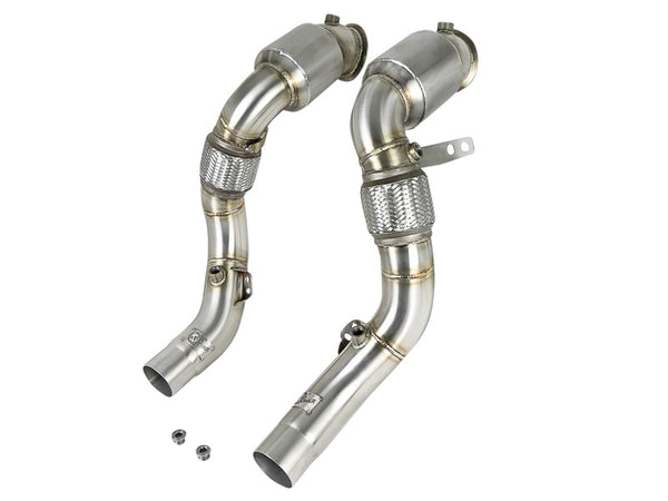 aFe Twisted Steel 3.5in. to 3in. 304 SS Catted Downpipe 15-18 BMW X5 M (F85) V8-4.4L (tt) S63
