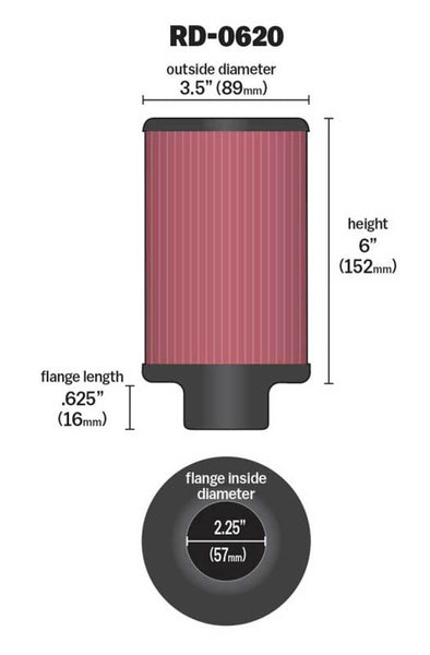 K&N Filter Universal X Stream Clamp-On 2-1/4in Flange 3-1/2in OD 6in Height
