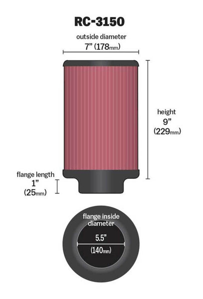 K&N Universal Chrome Filter 5.5in Flange ID x 7in OD x 9in H